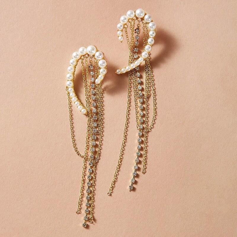 

Faux Pearl Decor Chain Drop Earrings 1pair, Multicolor