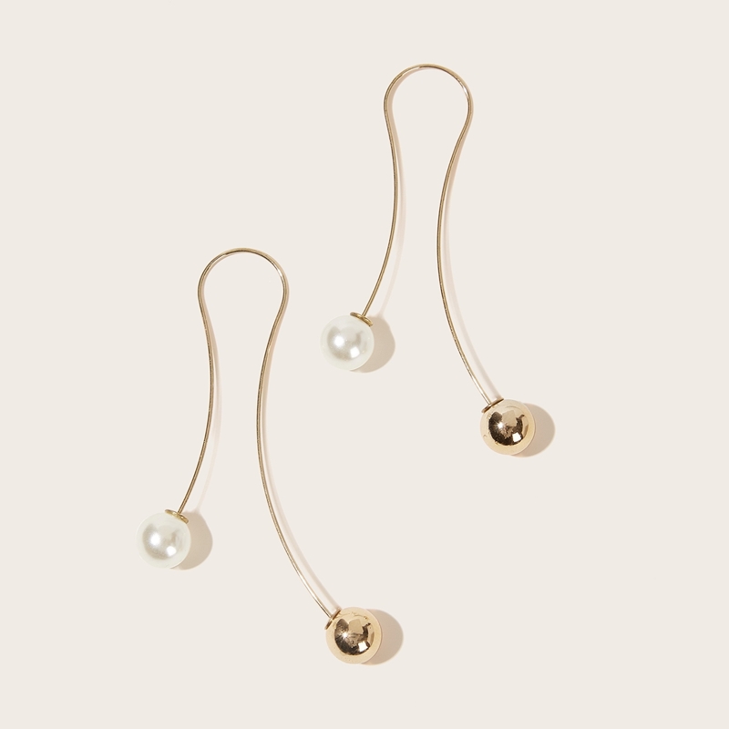 

Faux Pearl Decor Line Earrings 1pair, Gold