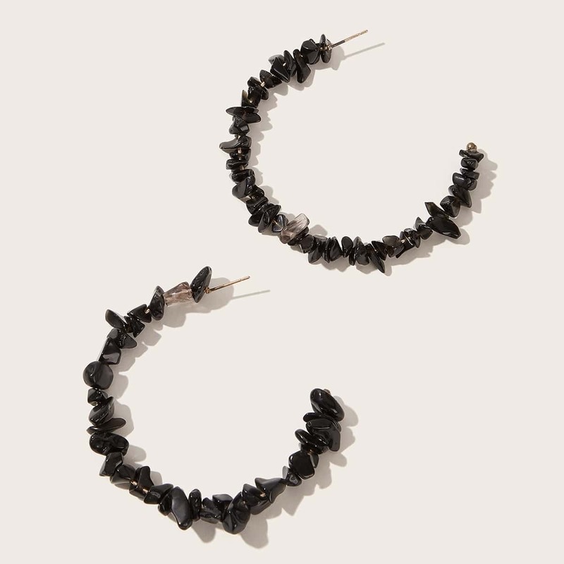 

Stone Decor Cuff Hoop Earrings 1pair, Black
