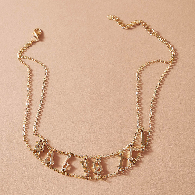 

Letter Charm Layered Necklace 1pc, Gold