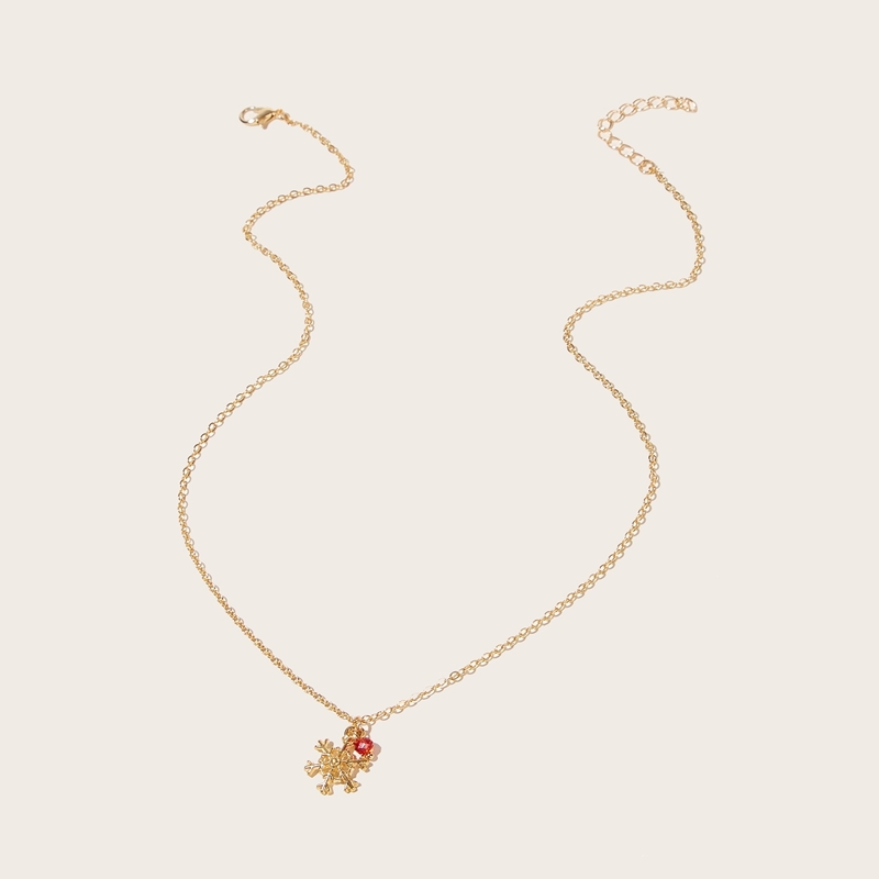 

Rhinestone Engraved Snowflake Charm Necklace 1pc, Gold
