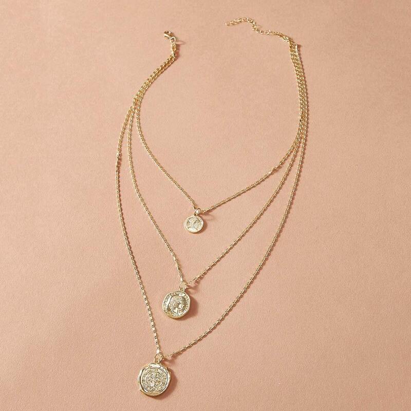 

British Coin Charm Layered Necklace 1pc, Gold