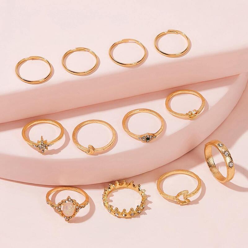 

Rhinestone Decor Ring 12pcs, Gold