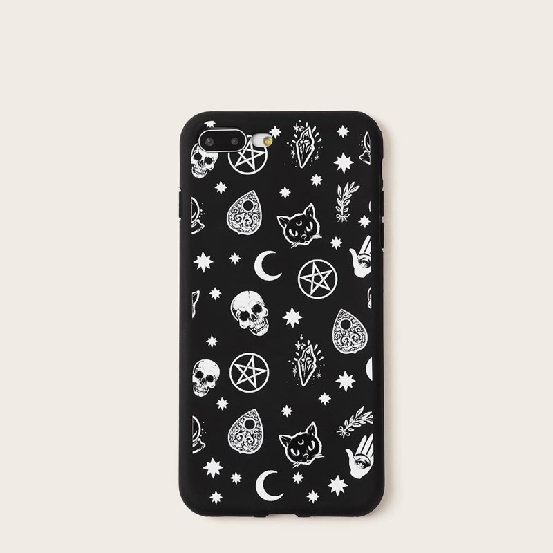 

Skull & Star Print iPhone Case, Black and white