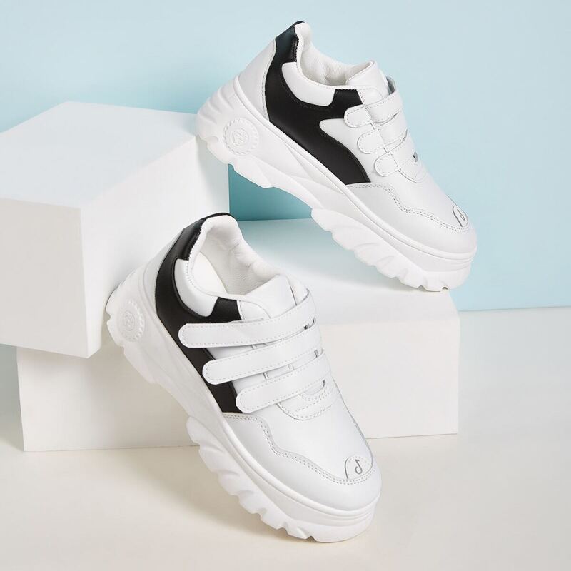 

Velcro Detail Chunky Sole Sneakers, Black and white