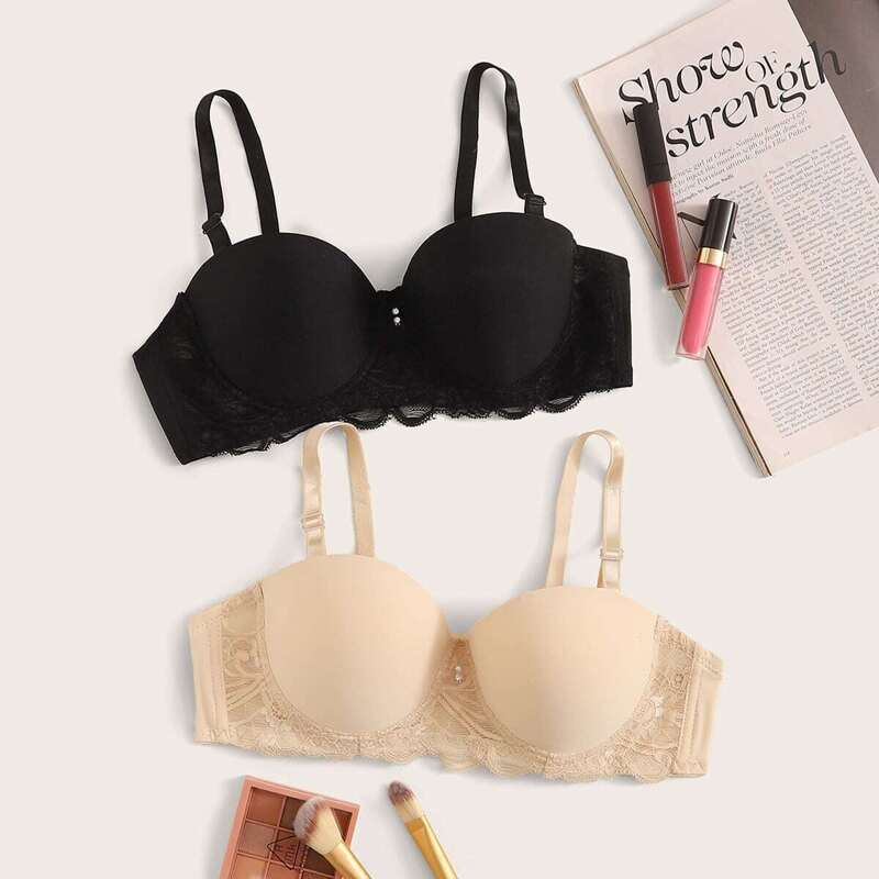 

Scalloped Lace Trim Bra Set 2pack, Multicolor