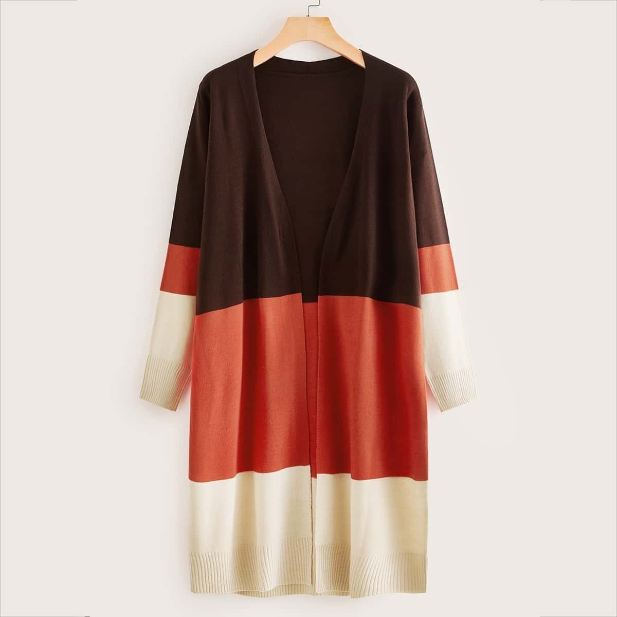 

Color-block Open Front Cardigan, Multicolor