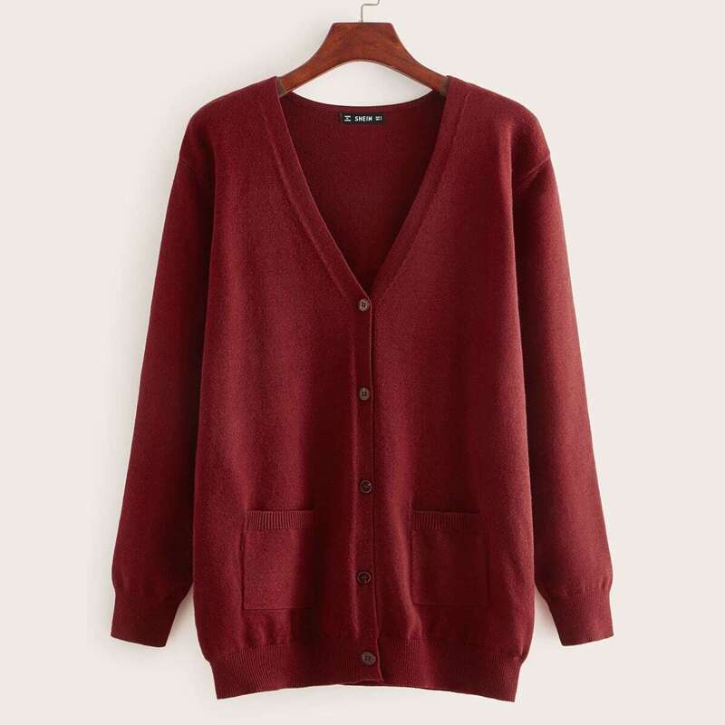 

Pocket Front Button Up Cardigan, Burgundy