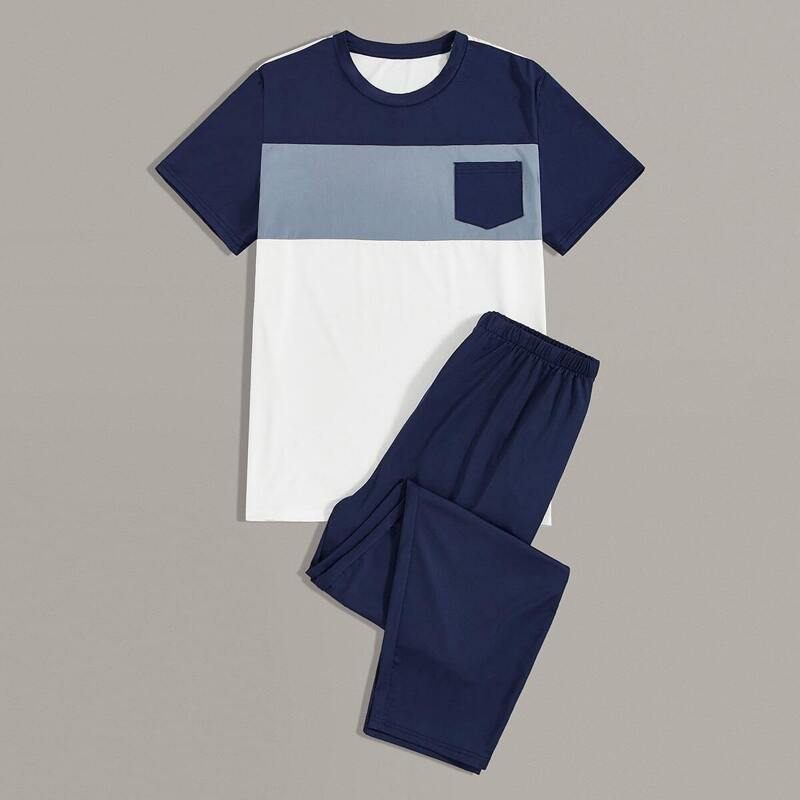 

Guys Color-block Tee & Pants PJ Sets, Navy