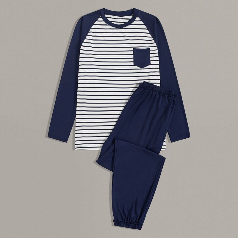 

Guys Raglan Sleeve Stripe Tee & Pants PJ Sets, Navy