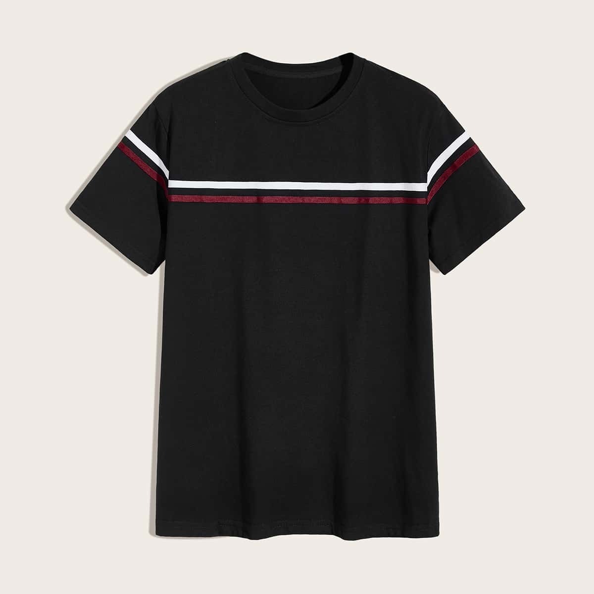 

Guys Tape Front Round Neck Tee, Black