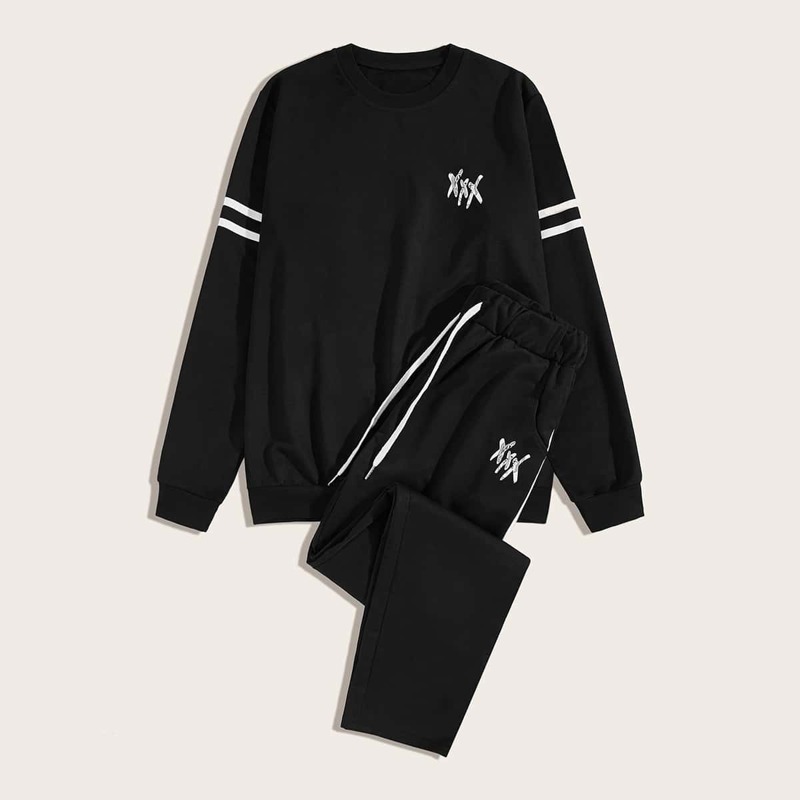 

Guys Varsity Striped Drawstring Tracksuit, Black