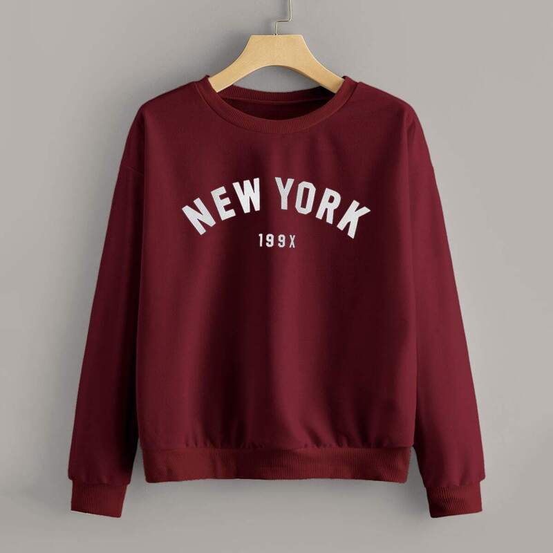 

Letter Print Drop Shoulder Sweatshirt, Burgundy