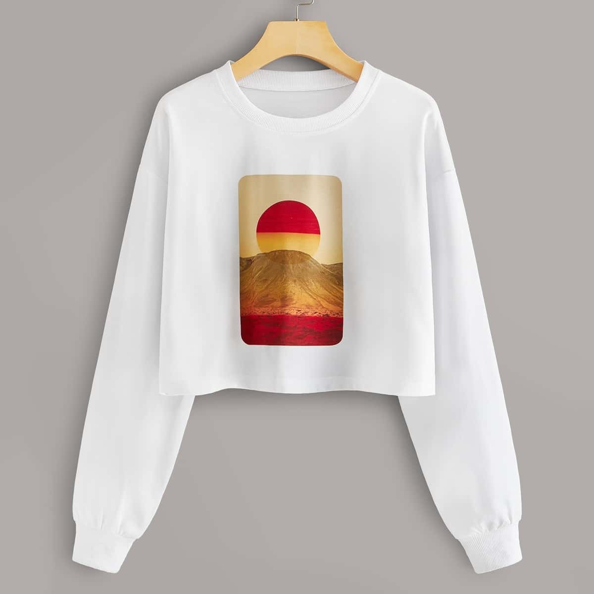 

Sunset & Mountain Print Crop Sweatshirt, White
