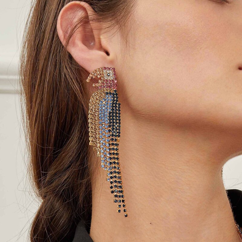 

Rhinestone Parrot Design Stud Earrings 1pair, Multicolor