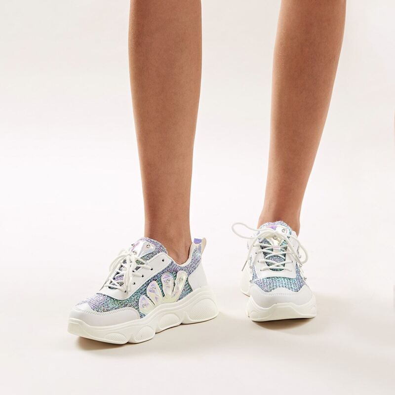 

Lace-up Front Chunky Sole Glitter Sneakers, Multicolor