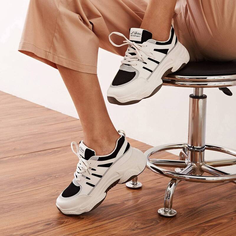 

Lace-up Front Chunky Sneakers, Black and white