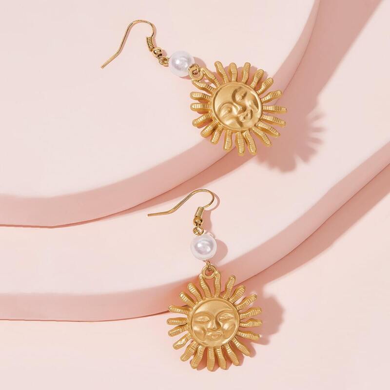 

Faux Pearl Decor Sun Drop Earrings 1pair, Gold