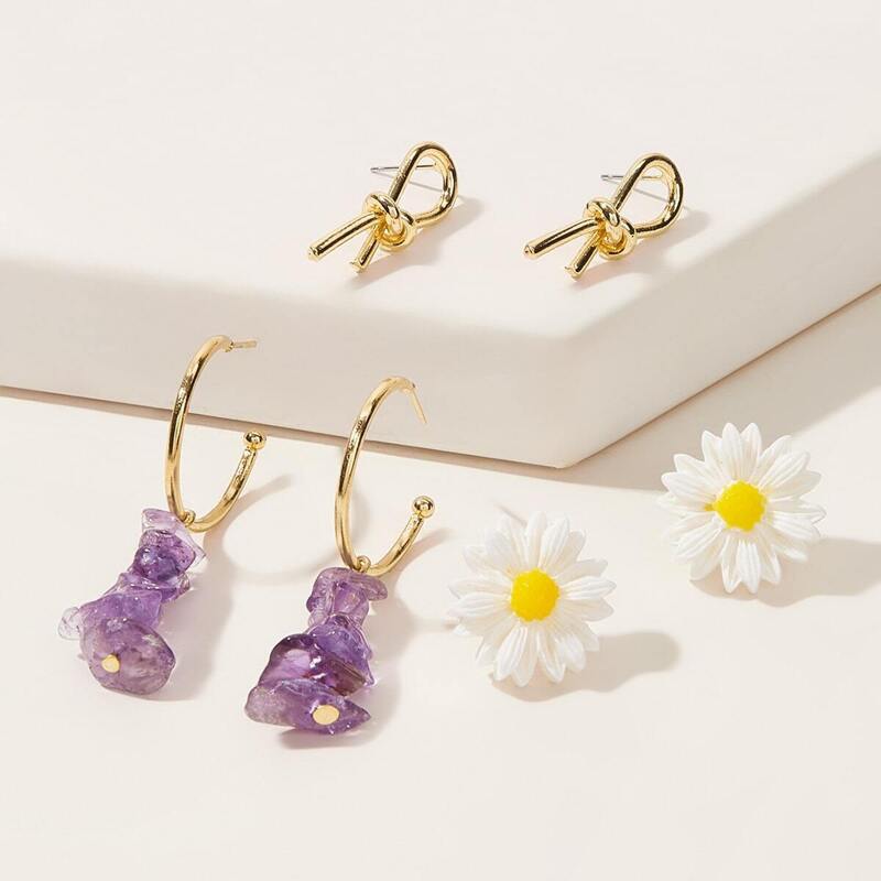 

Daisy & Stone Decor Earrings 3pairs, Multicolor