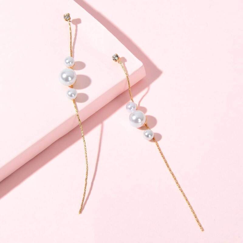 

Faux Pearl Decor Chain Drop Earrings 1pair, Gold