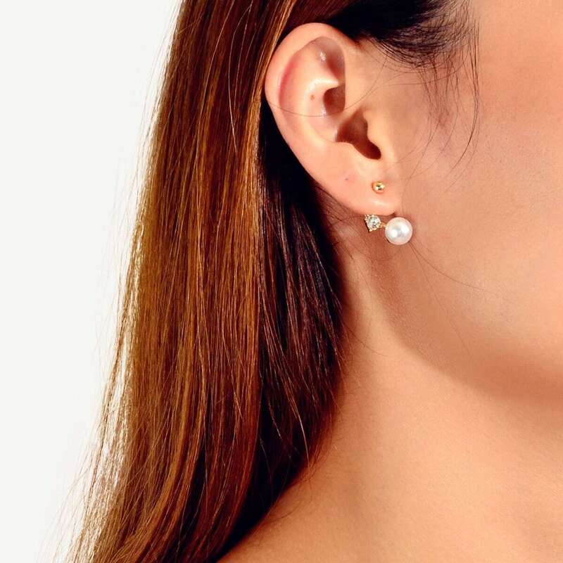 

Faux Pearl & Rhinestone Drop Earrings 1pair, White