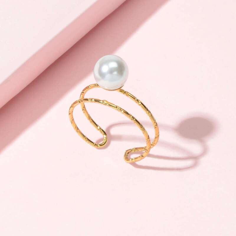 

Faux Pearl Decor Cuff Ring 1pc, Gold