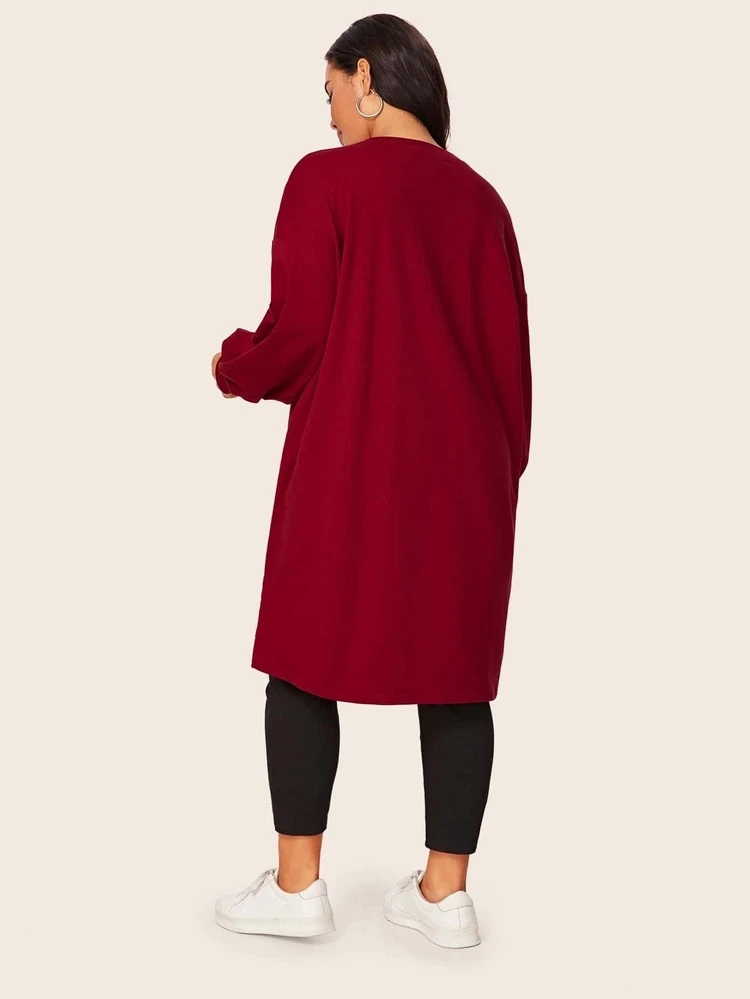 Plus Lantern Sleeve Slogan Print Pullover