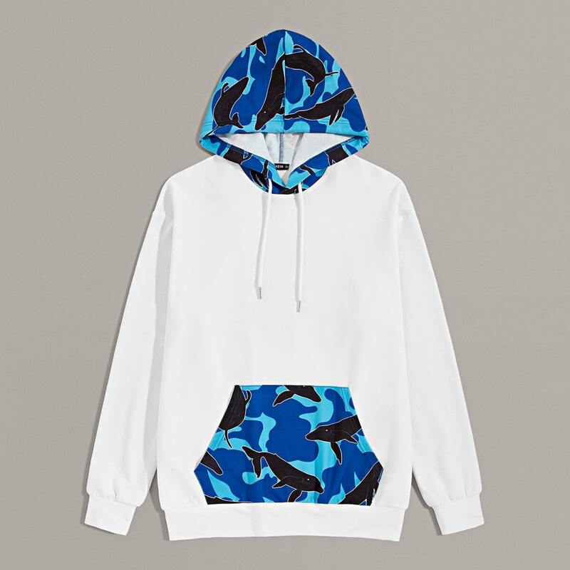 

Guys Camo & Dolphin Print Hoodie, White