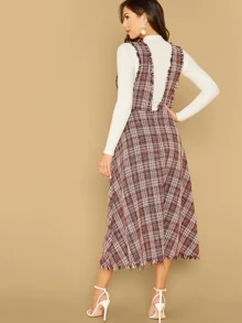 SHEIN Đầm Dây kéo Sọc ca rô Nhiều màu Tao nhã - Nhiều màu - Xem 2