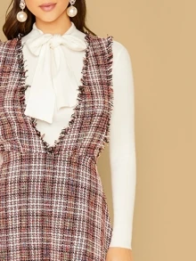 SHEIN Đầm Dây kéo Sọc ca rô Nhiều màu Tao nhã - Nhiều màu - Xem 4