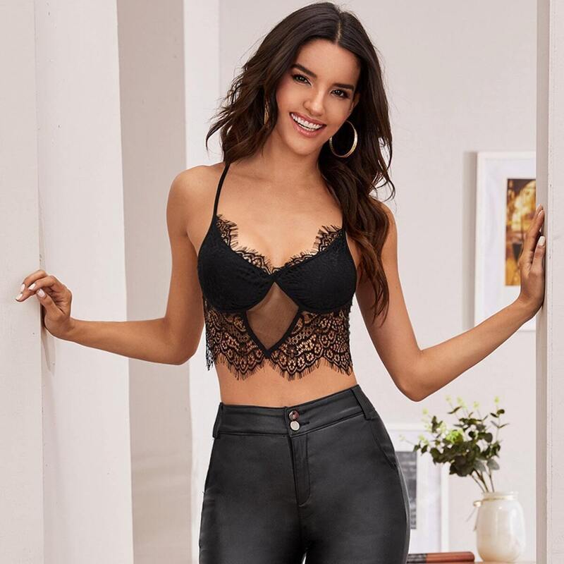 

Floral Lace Sheer Bralette, Black