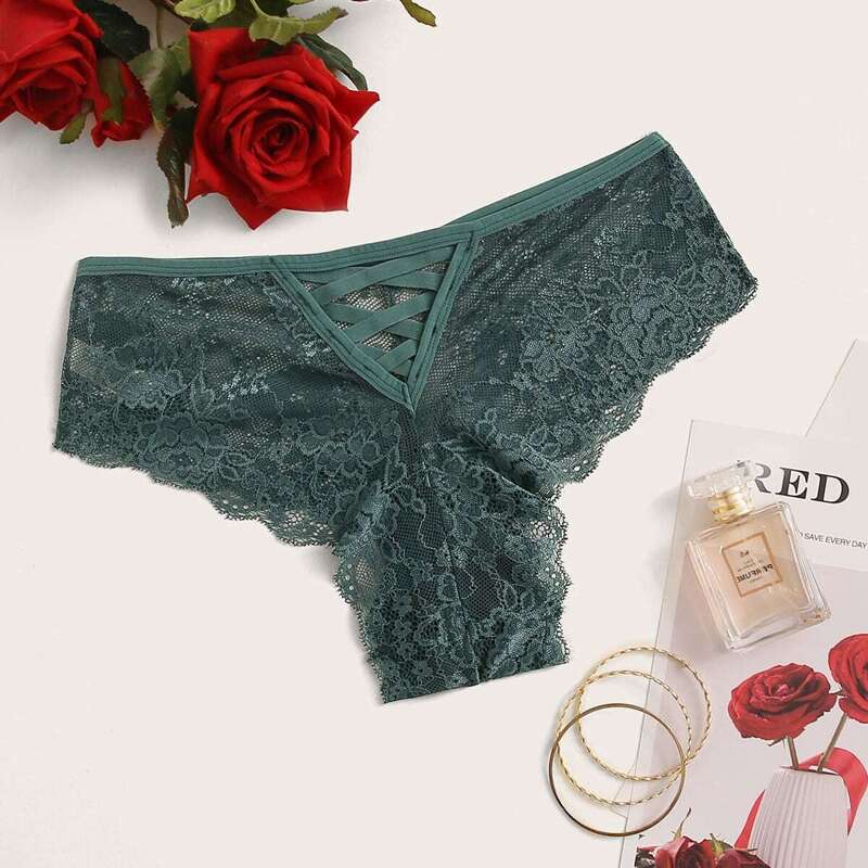 

Floral Lace Criss Cross Panty, Green