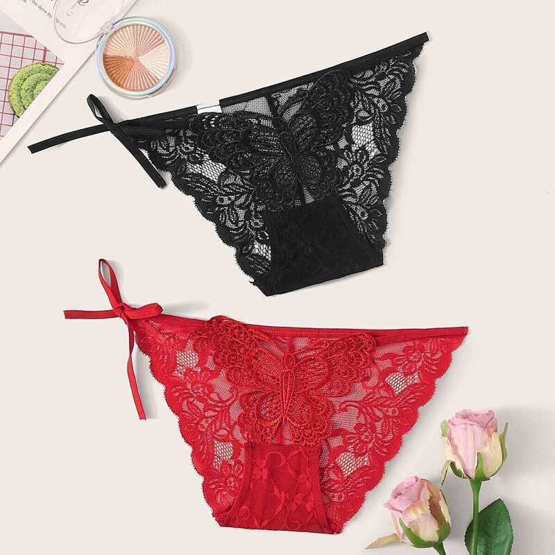 

Floral Lace Tie Side Sheer Panty Set 2pack, Multicolor