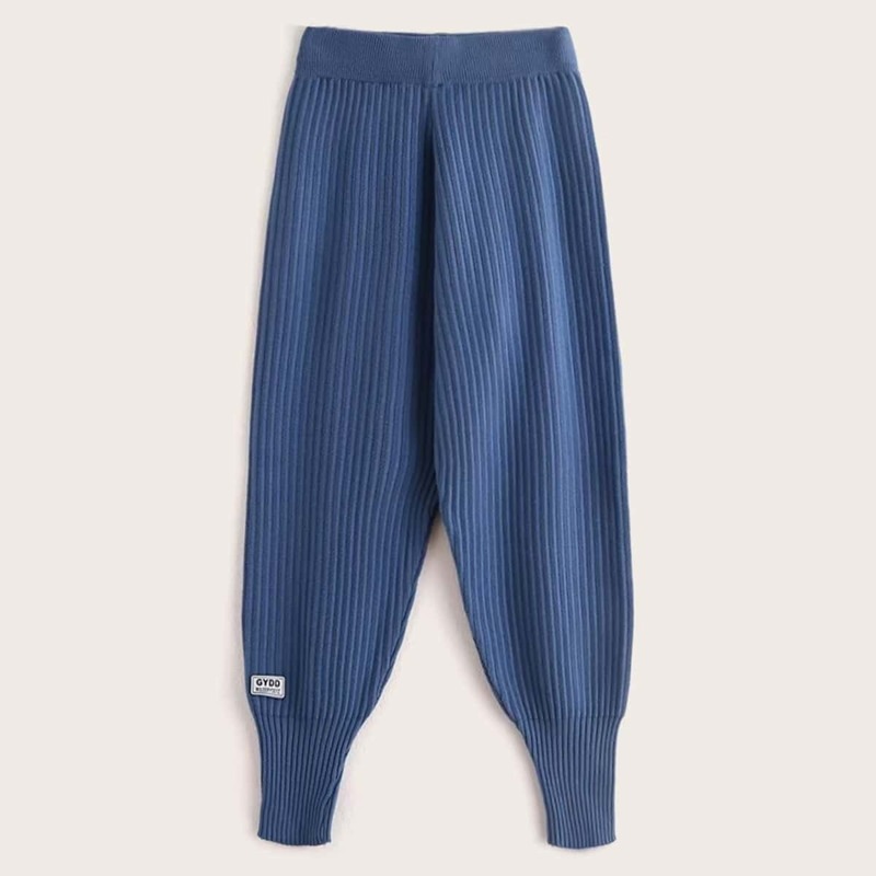 

Patched Elastic Waist Carrot Sweater Pants, Blue