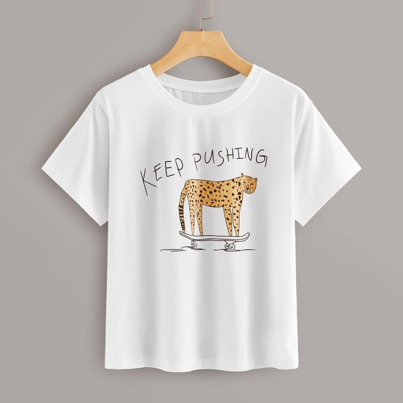 

Leopard & Letter Print Tee, White