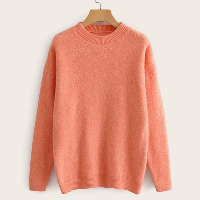 

Solid Drop Shoulder Round Neck Sweater, Orange
