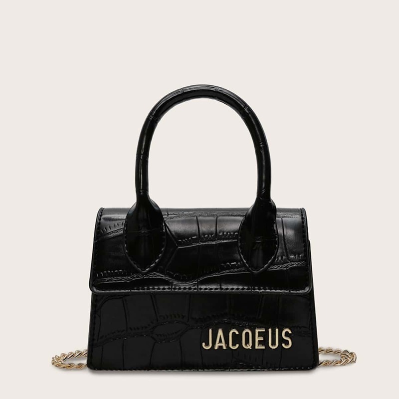 

Croc Embossed Satchel Bag, Black