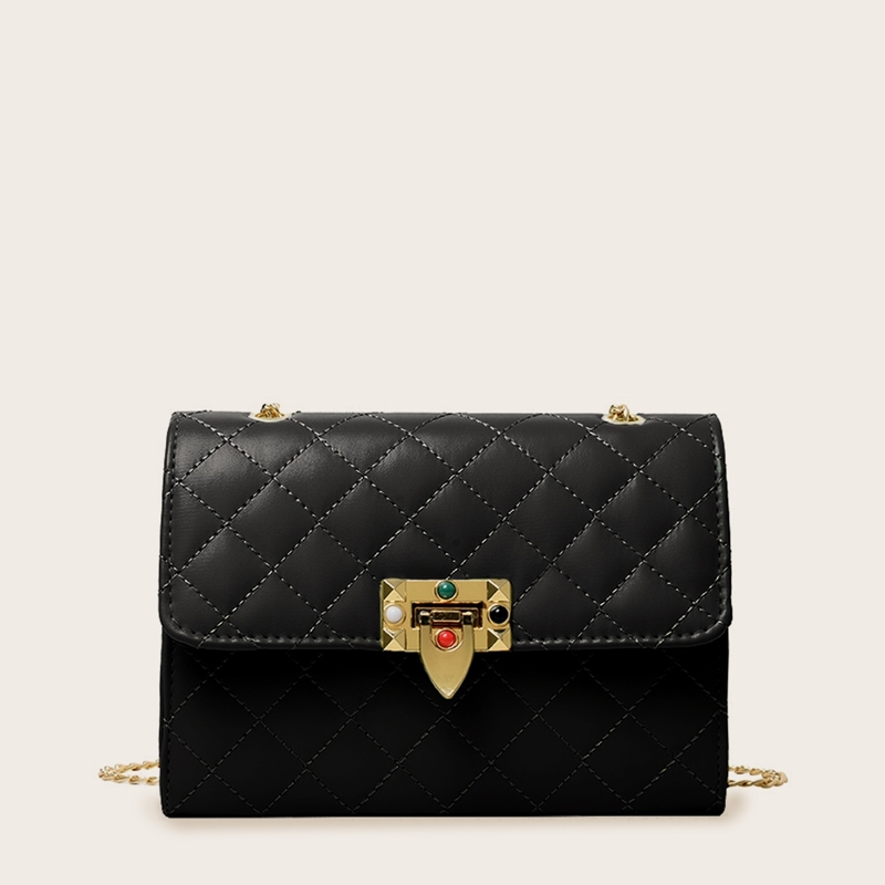 

Quilted Flap Chain Crossbody Bag, Black