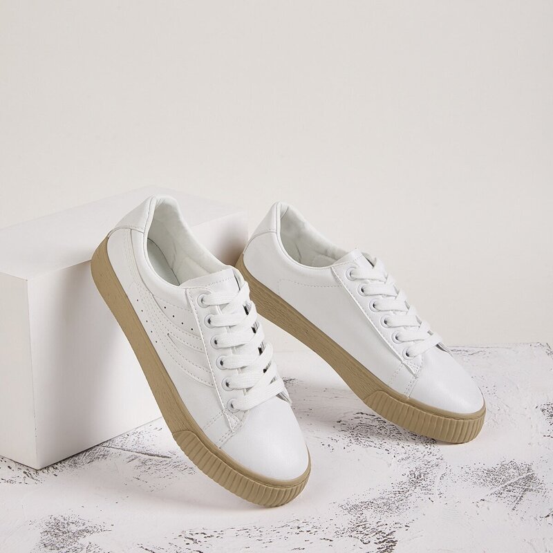 Lace-up Front Low Top Sneakers, White