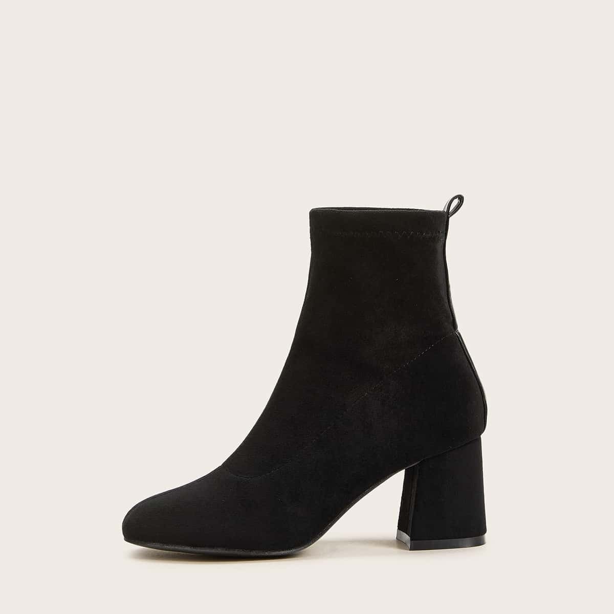 

Suede Chunky Heeled Ankle Boots, Black