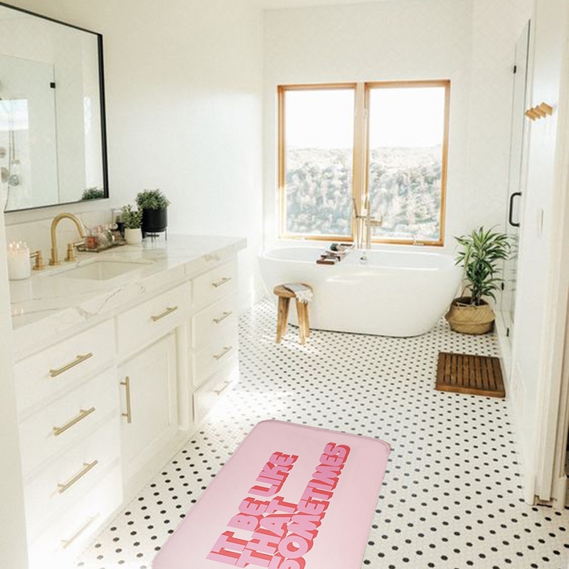 

Slogan Print Floor Mat, Pink