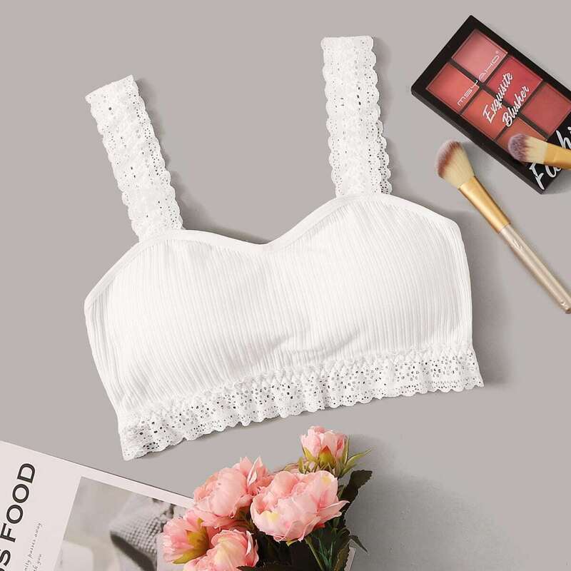 

Hollow Out Trim Bralette, White