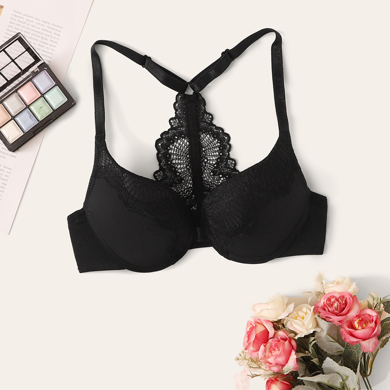 

Contrast Lace Underwire Bra, Black