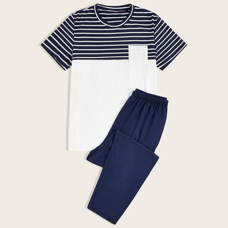 

Guys Two Tone Stripe Tee & Pants PJ Sets, Multicolor