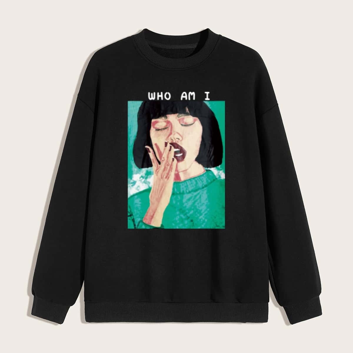 

Guys Letter & Figure Print Sweatshirt, Black