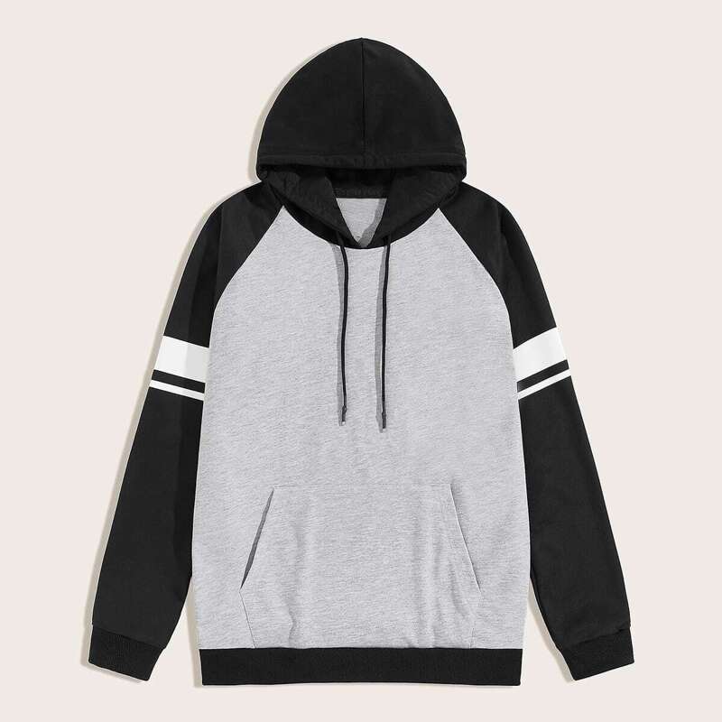 

Guys Contrast Raglan Sleeve Drawstring Hoodie, Grey