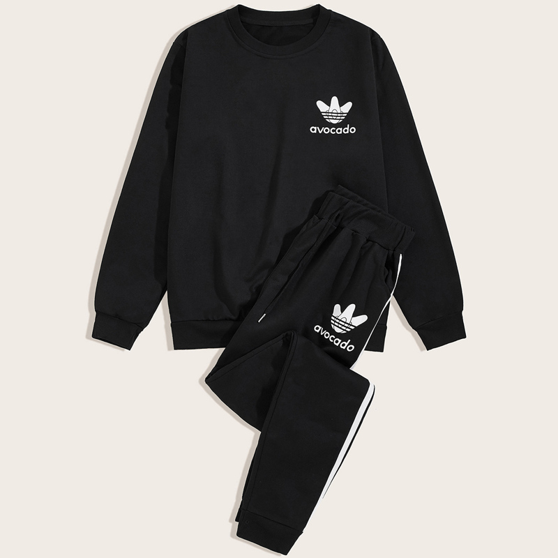 

Guys Letter Graphic Drawstring Tracksuit, Black