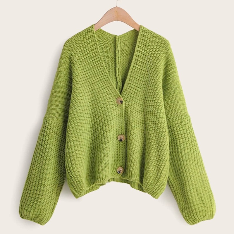 

Drop Shoulder Button Through Cardigan, Green
