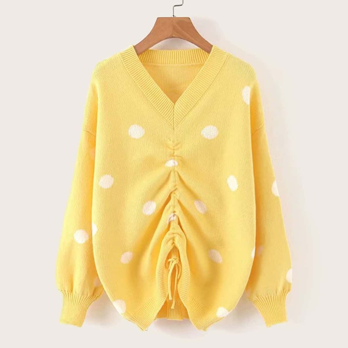 

Drawstring Ruched Polka Dot Jumper, Yellow