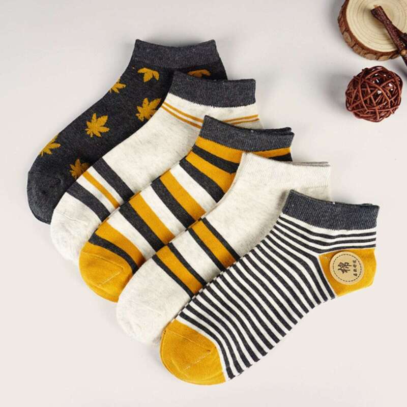 

Guys Striped & Leaf Pattern Socks 5pairs, Multicolor